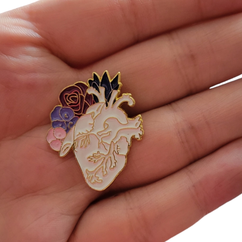 Heart with flowers enamel pin